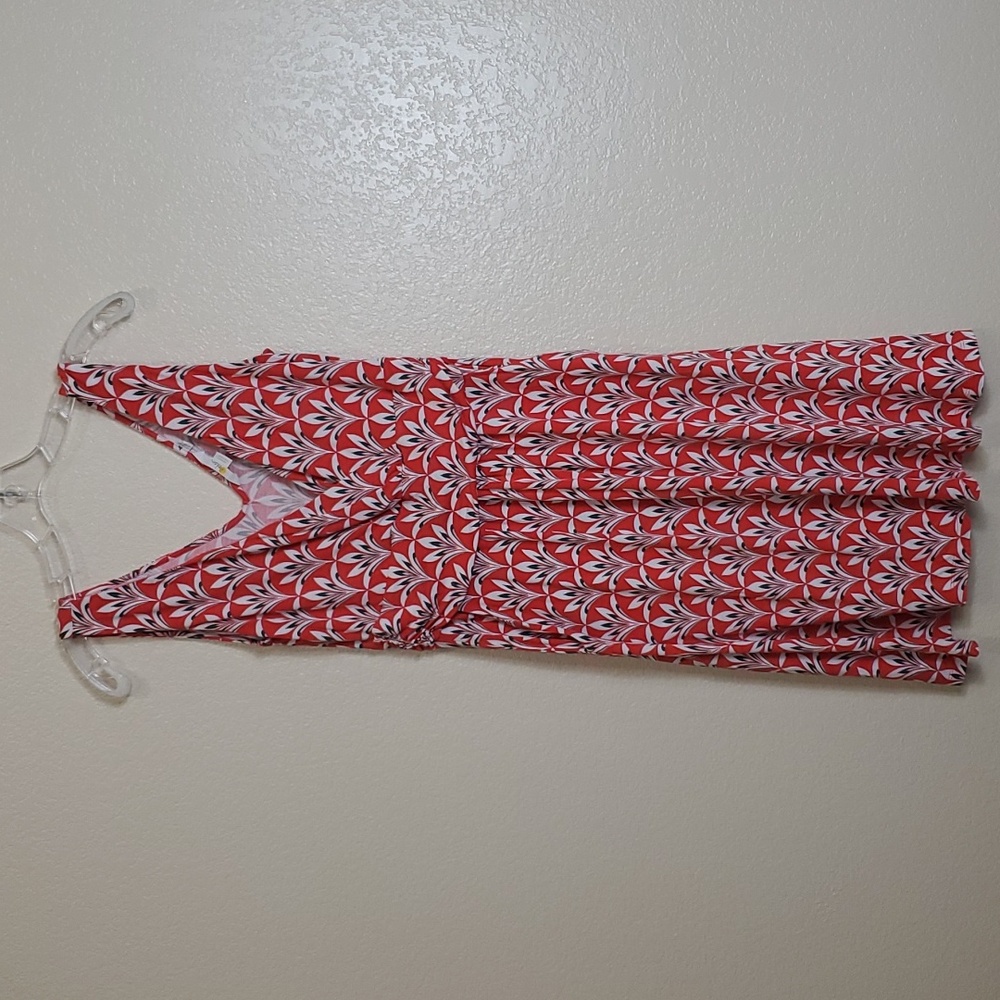 Boden Effie Palm Petal Jersey V-Neck Dress With Pockets 8R Cherry Red Spring